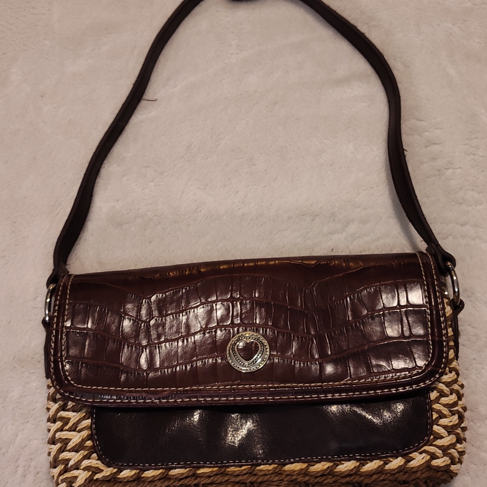 Elegant Brown and Tan Shoulder Bag with Heart Detail